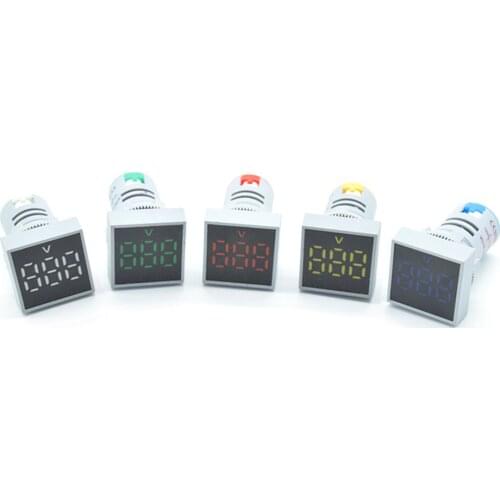 1PCS 22mm AC 20-500V Five Color Square Voltmeter Panel LED Digital Voltage Meter Indicator Light