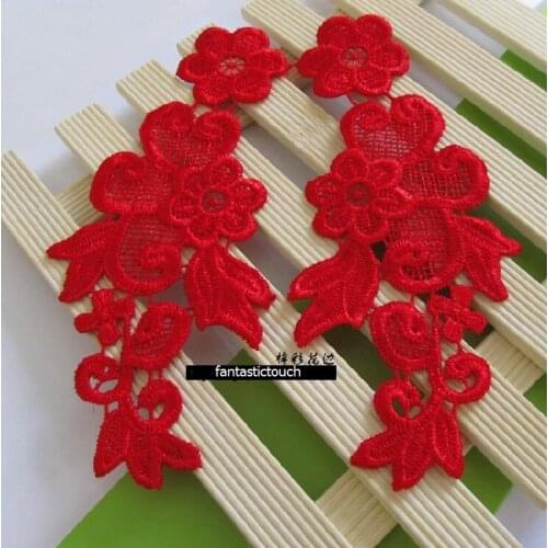 14.5*8cm 10 Pieces/5 Pairs Red Wedding Dress Lace Trim Patch Applique Lace Fabric DIY Accessory Hot Sale