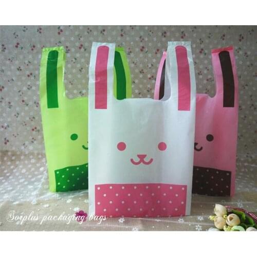 100pcs/lot 18*35cm Supermarket Lovely Long Ears Rabbit Plastic Shopping HandBag ,Jewelry Packaging Bags,Pretty Plastic bags