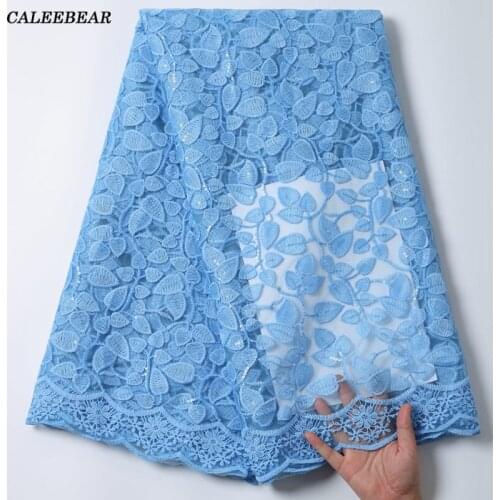 2020 High Quality Sky Blue African Lace Fabric Tulle French Lace Fabric Embroidery Nigerian Lace With Sequins For Wedding S1997