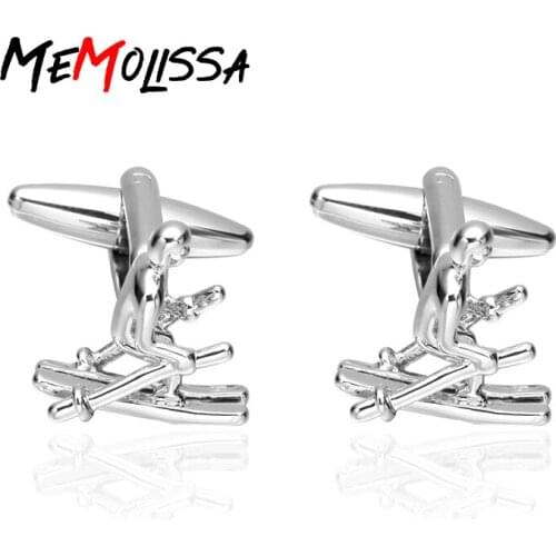MeMolissa 3 pairs Luxury Cufflinks Silver skiing sports cufflink for mens Brand cuff buttons cuff links High Quality abotoadura