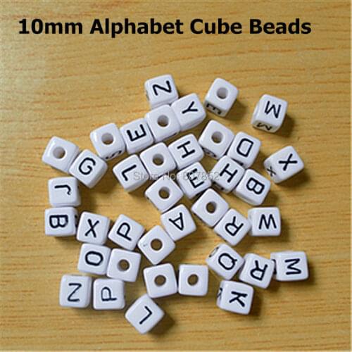 500pcs 10mm White DIY Acrylic Alphabet Cube Letter Bead plastic letter beads