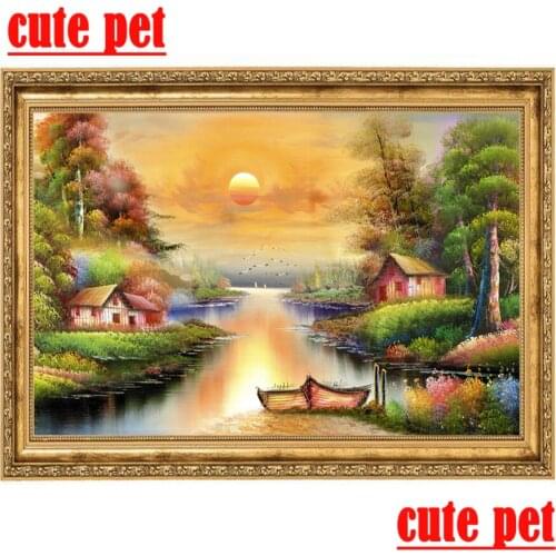Cute pet rural scenery Full Square round Diamond Diamond Embroidery Mosaic Pattern Diy Embroidery Cross Stitch Diamond Painting