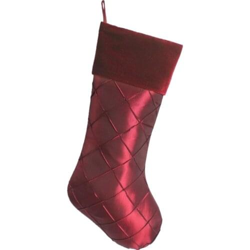 Free Shipping Faux Silk Diamond Pintuck Body WIth Velvet Cuff decoration Christmas Stocking