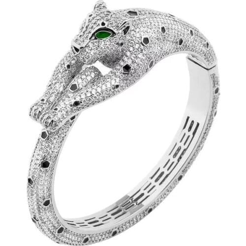 Black spot Leopard cuff bangle bracelet Full 3A+ Cubic Zirconia Stone paved Animal Panther designer copper jewelry for Women