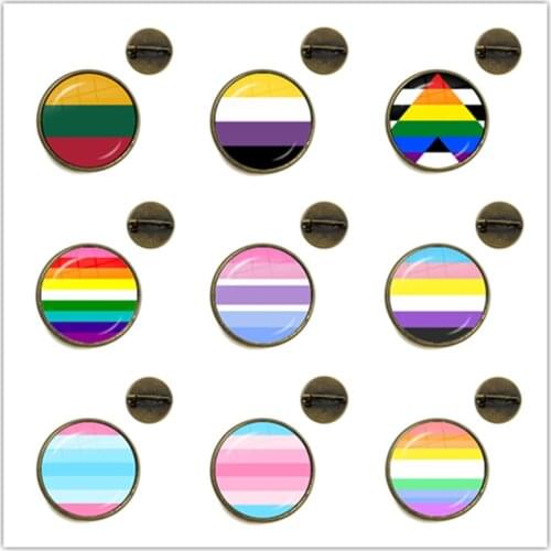 New Fashion Glass Cabochon Colorful Rainbow Flower Brooches Crystal Collar Pins Jewelry For Bisexual Lgbt Gay Pride Gift