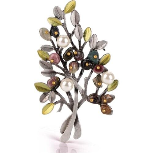 Chenlege fashion flower brooches jewelry natural stone retro tree brooch for woman pins buckle wedding party bouquet vintage