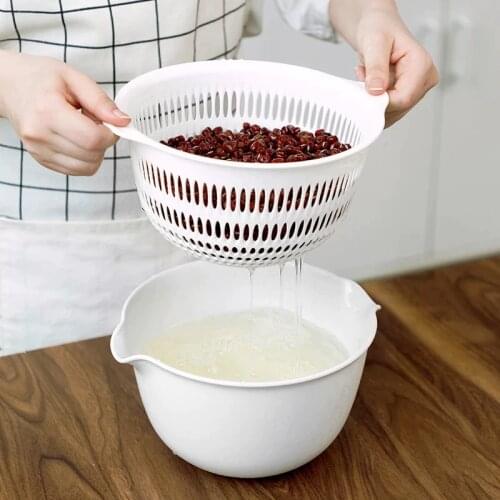 Double Layer Set of 3 Pcs Draining Basket,Strainer Sieve Colander Washing Bowl for Fruits Vegetable Cleaning Washing