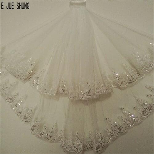 E JUE SHUNG Bling Bling Bridal Veils Two Layers Luxury Wedding Veils 2020 Short Tulle Veils with Comb Wedding Accessories