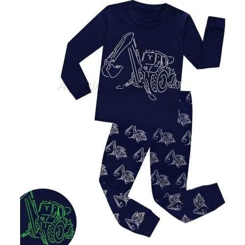 Excavator Fossil Pyjamas Sets Baby Cotton Pajamas Suit Black Glow In The Dark Pijamas Boys Sleepwear Autumn Spring Children Pjs