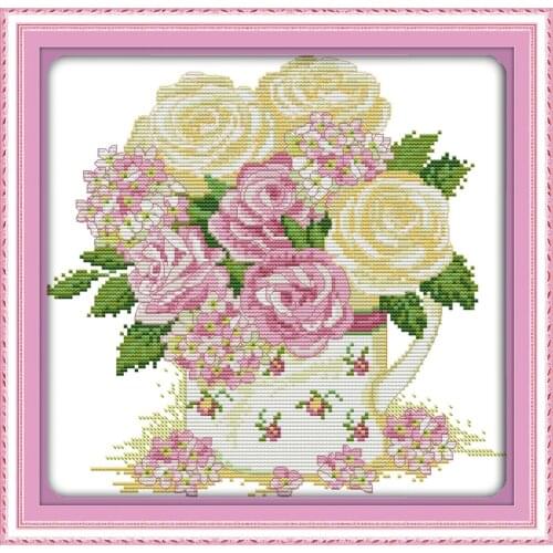 Elegant roses cross stitch kit flower 18ct 14ct 11ct count printed canvas stitching embroidery DIY handmade needlework