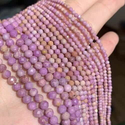 Natural Purple Mica Gems Stone Bead Faceted Tiny Loose DIY Beads for Jewelry Making Handmade Bracelet 15inch 2/3/4mm Mineral
