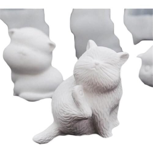 Cat Silicone Mold 3D Cat Animal Doll Desktop Ornament Plaster Aromatherapy Mold Stereo Cake Decorative Mould