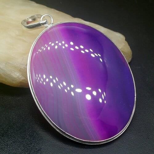 Gemstonefactory Jewelry Big Promotion 925 Silver Huge Oval Purple Botswana Agate Women Ladies Gifts Necklace Pendant 0474