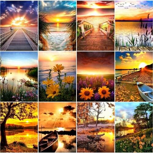 HUACAN Full Square Drill Diamond Painting Sunset Diamond Art Embroidery Natural Scenery New Arrival Mosaic Room Decor Gift