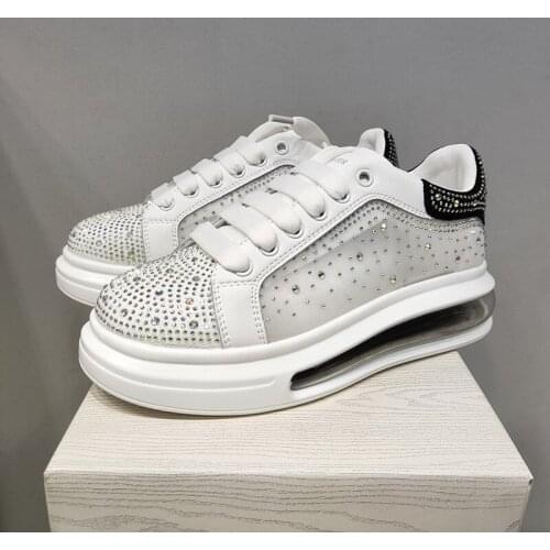 PU Leather Rhinestone Platform Sneakers 2021Fashion New Low-Top Non-Slip Causal Flat Air Cushion Shoes Luxury Designer Shoes