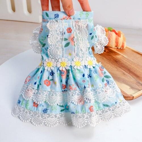 Daisy Lace Cat Puppy Dog Dresses Summer Girl Chihuahua Yorkie Maltese Pomeranian Schnauzer Pet Clothes Costumes XS XL Supplies