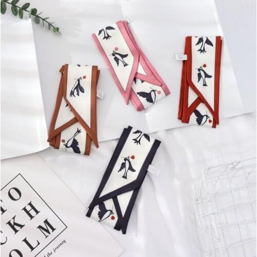 2021 Summer 100*6 Long Small Silk Scarf Korean Version Versatile Decorative Scarf Bird Long Wrap Belt Scarf Thin Scarf For Women