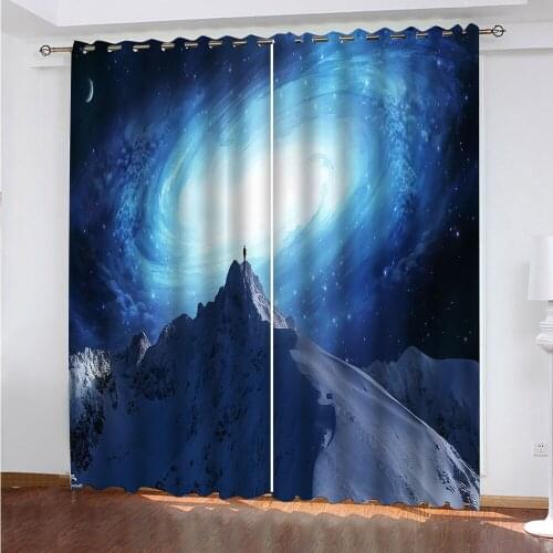 Fashion Custom 3D Curtain Blackout Curtain Bedroom Decoration Universe Starry Sky Snow Mountain Curtains For Living Room