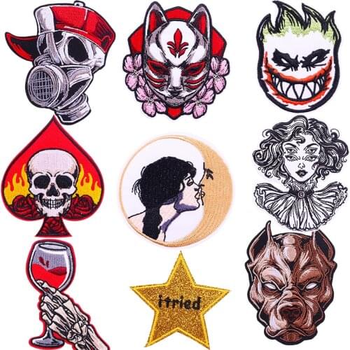 Punk Skull Portrait Patch Embroidery Patches On Clothes Iron On Patches For Clothing Applique For Clothes Animal Stickers Badge
