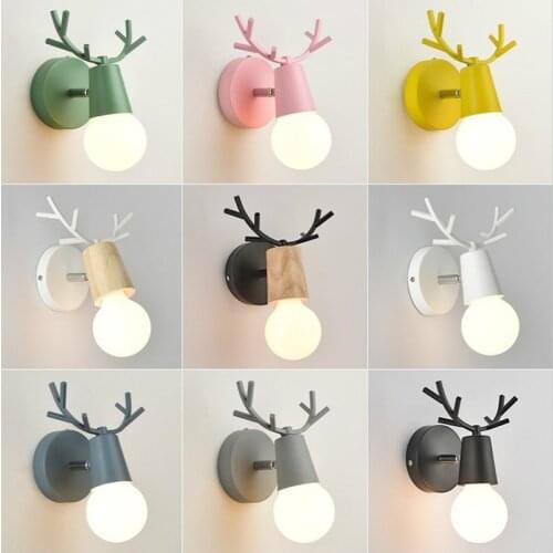 Nordic LED E27 Wall lamp Colorful Cartoon Deer Antlers Bedroom Reading Sconce Wall Mounted Children Room Lighting wall light