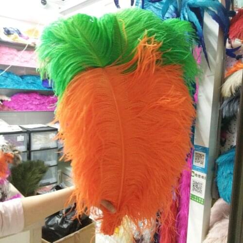 New 50 pcs Orange and Green 24-26inches/60-65cm "thick stem" male ostrich feathers Wedding Birthday Christmas Decoration