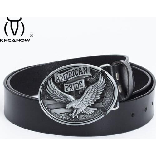 New Style Usa Flag Eagles Spread Their Wings Buckle Belt Fly Eagle Pattern Genuine Leather Belts For Men Leisure Waistband Strap