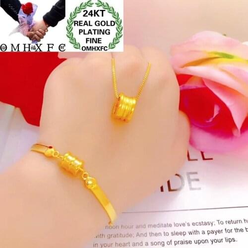 OMHXFC Wholesale YM111 European Fashion Hot Woman Girl Party Birthday Wedding Gift Slim Waist 24KT Necklace+Bracelet Jewelry Set