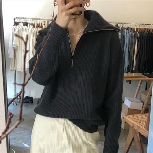 Autumn Winter Lazy Sweater Women Vintage Apel Imitation Cashmere Thick Loose Long-sleeved Knitted Sweater Korean Pullover Top
