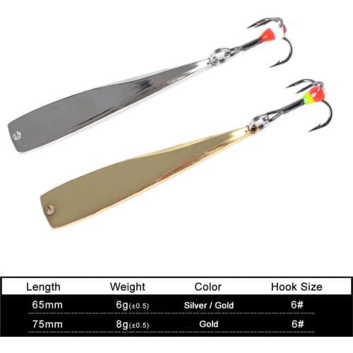 FTK 1pc 6g/8g 65mm/75mm Winter Ice Fishing Lure Gold Silver Spoon Spinner Hard Baits With Treble Hook For Trout Pike aluminum