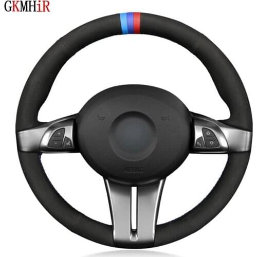 Hand-Stitched Soft Black Genuine Leather Suede Car Steering Wheel Cover For BMW Z4 E85 (Roadster) 2003-2008 E86 (Coupe)