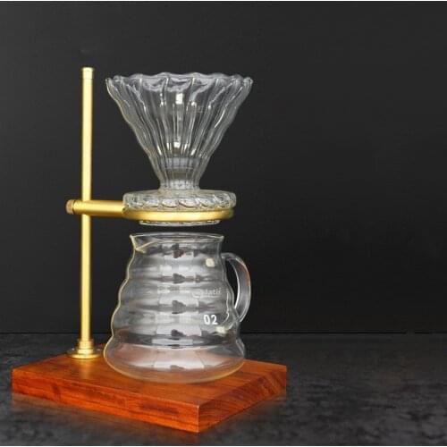 Hand Coffee Filter Holder Wood Base Copper frame Adjustable coffee Dripper Pot Rack Holder Stand Coffee Accessory