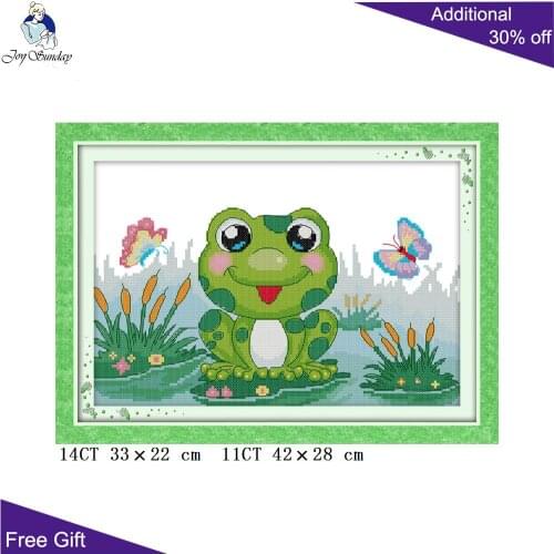 Joy Sunday Frog Needlework C621 14CT 11CT Counted and Stamped Home Decor The Little Frog Embroidery DIY Cross Stitch kits