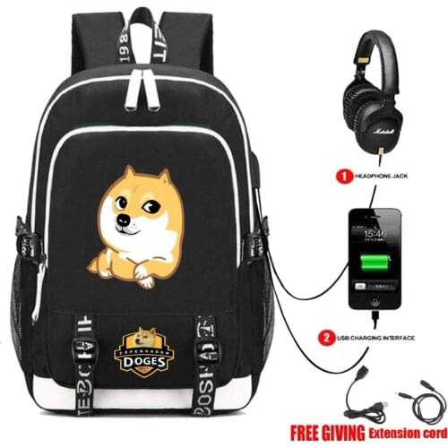 USB Charging Headphone jack Schoolbag Unisex Travel Bags Laptop Shoulders Bag student book backpack Cool cut Doge face backpack