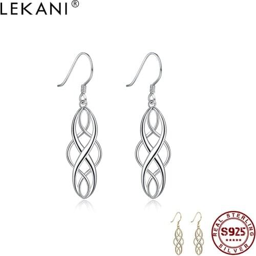 LEKANI Woman Studs Earings Geometric 925 Sterling Silver Jewelry Engagement Party Gift Long Shiny Fashion Wedding Earrings