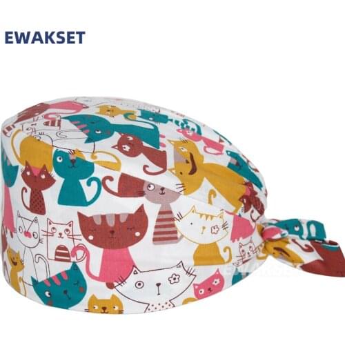 New unisex Dentist Scrub Caps Dental Print Scrubs Hat 100% Cotton Women Men Dust Proof Veterinarian Working Hats