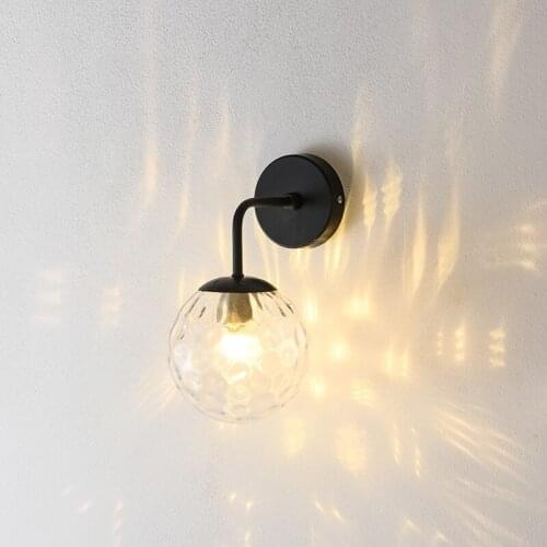 Modern Glass Ball Wall Lamp For Bedroom Home Decoration Bedside Study Read Lights Bronze Black Stairs Lighting AC85-265V