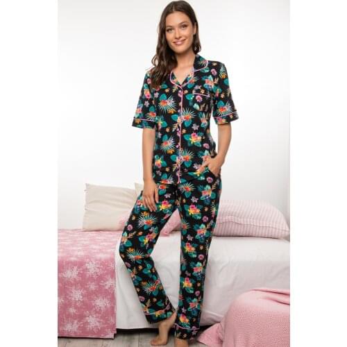 MİSS PERRY LADY SUMMERY SHORT SLEEVE FLORAL PATTERNED COMBED PİJAMA KIT