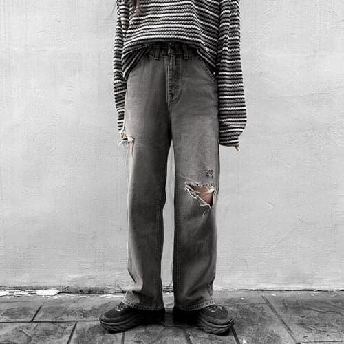 Y2k Fashion Holes High Waist Jeans Femme Pantalon 90s Vintage Streetwear Loose Korean Trousers Joggers Women Denim Pants