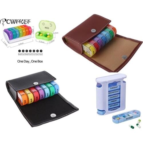 28 Grid Pill Box 7 Day Weekly Pillbox Storage Container Medicine Box Organizer Case Wallet Medicine Box Travel Case Balck/brown