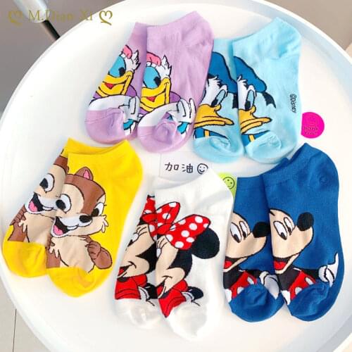 3 Pairs Girls Boat Socks Mickey Cute Cartoon Japanese Sweet Cotton Socks Spring and Summer Wild Short Tube Socks