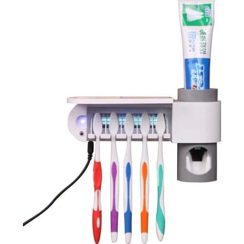 2021 Hot 3 In 1 UV Toothbrush Holder Sterilizer Automatic Toothpaste Squeezer Dispenser for Toilet Home Bathroom Set Accessories