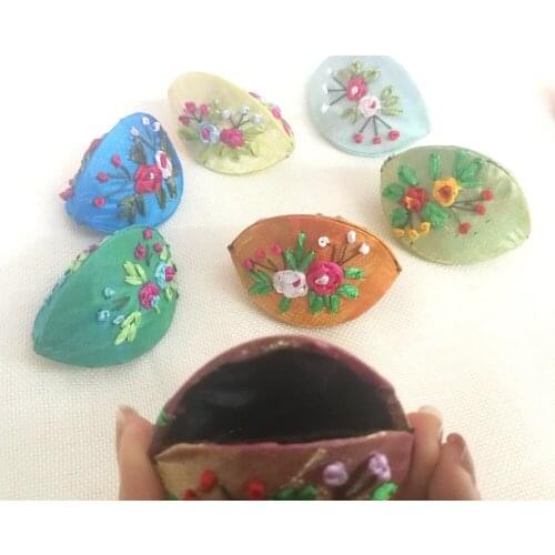 7pcs Colorful Shell shape Embroidery handmade flower Brocade Silk Coin Bags, Purse, Jewelry Bags, rings bag, earring bags