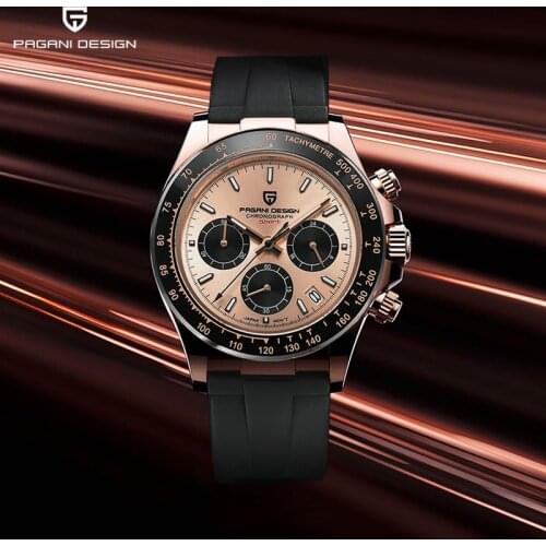 PAGANI DESIGN Quartz mens watches Japan VK63 New Fashion silicone strap men sports chronograph waterproof 100M luxury men watch