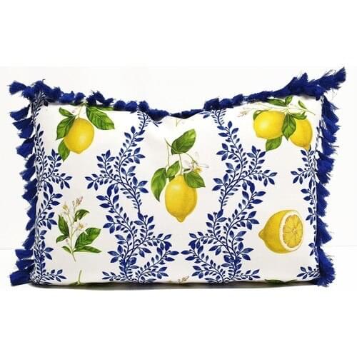 Dekorinyo Lemon Flower Pattern Tassels Rectangle Pillow decorate Case