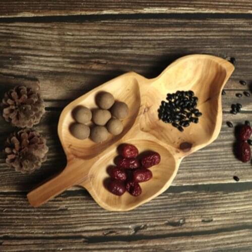 Leaf Shape Home Fruit Tray Cake Candy Dried Fruit Plates Tea Coffee Trays Solid Wood Food Plates Dishes Storage