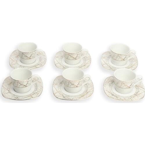 6'Lı Porcelain Marble Patterned Gilt Coffee Team