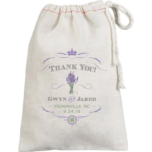 French Lavender Sachet Bag custom bridal shower survival Kit bags Bachelorette decor Muslin gift bag bridesmaid favor Remedy bag