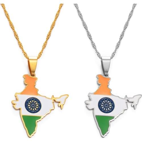 Anniyo India Map Flag Pendant Necklaces Gold Color Indian Jewelry #157821