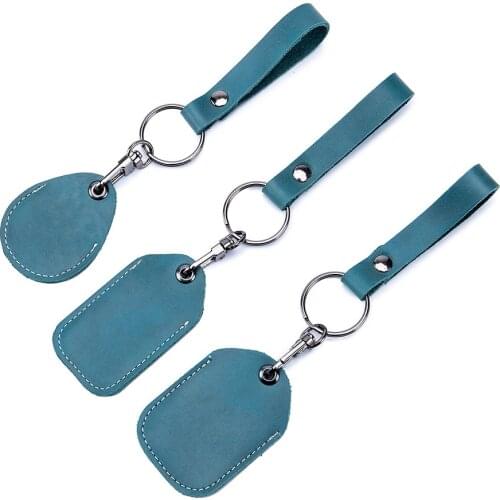 Cow Leather Keychain Ring Door Lock Access Control Tags Key Fob To Key Tag Student ID Card Case Key Chain Bus Card Bag Holder